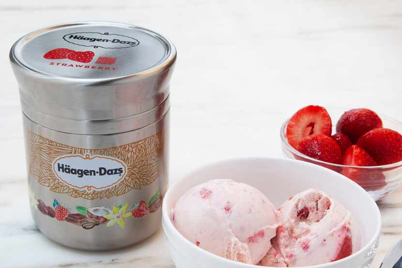 This photo shows Nestle's stainless steel HÃ¤agan-Dazs ice cream container designed for use...