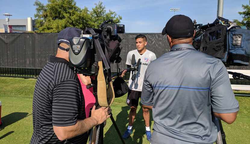 Victor Ulloa of FC Dallas gets interviewed by news crews. (7-6-18)