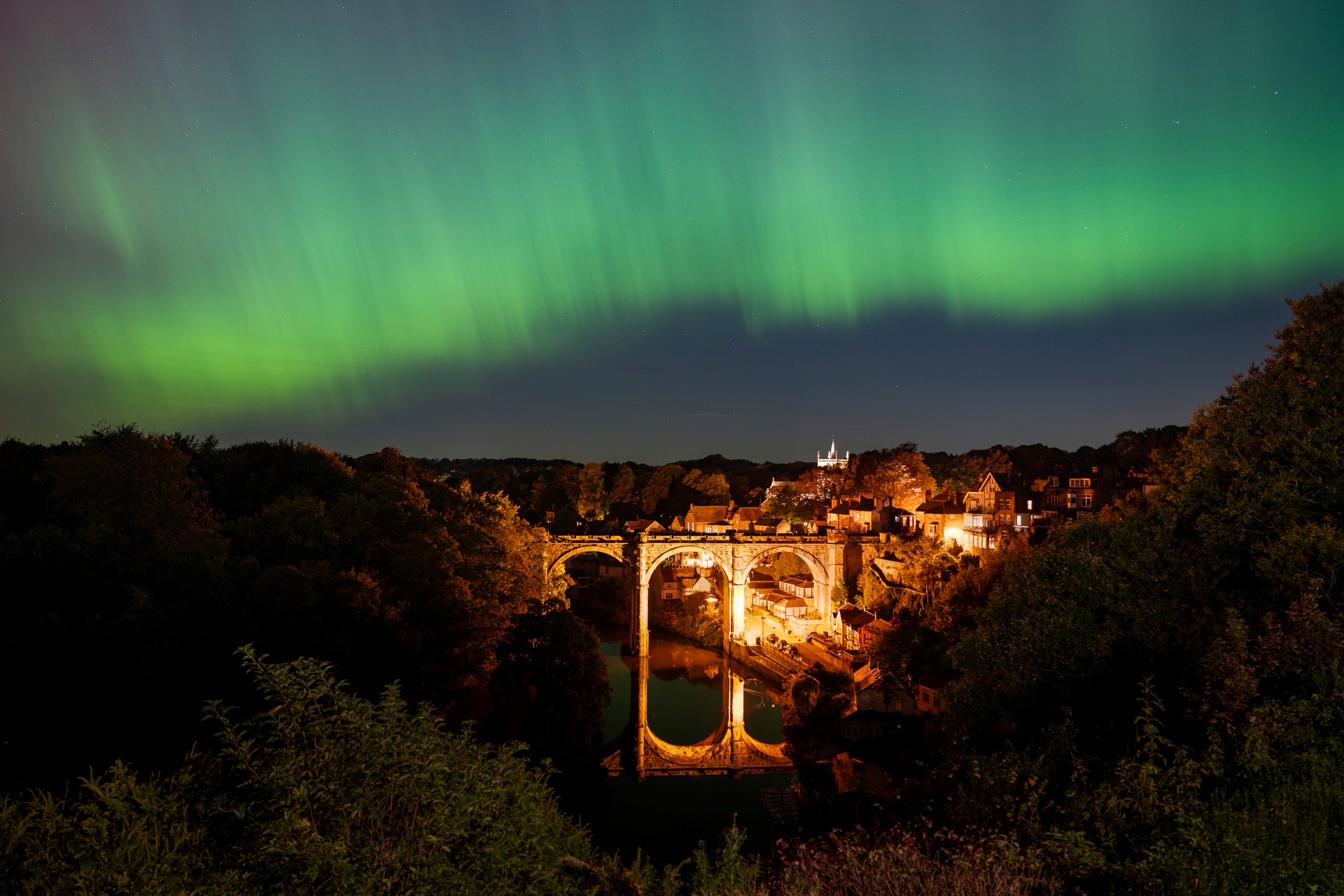 The Northern Lights over Knaresborough, England on Friday, Oct. 11, 2024.