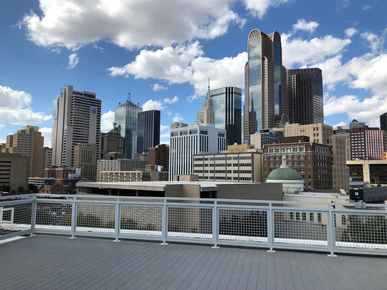 The rooftop deck has close-up view of the downtown skyline.