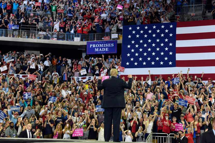 President Donald Trump arrives to speak at a rally at AMSOIL Arena in Duluth, Minn., June...