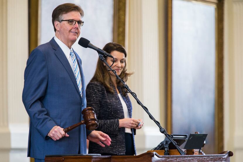 Lt. Governor Dan Patrick bangs a gavel to signify that the senate would adjourn until 12:01...