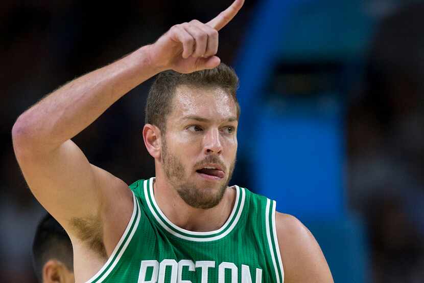 MADRID, SPAIN - OCTOBER 08: David Lee of Boston Celtics celebrates during the friendlies of...