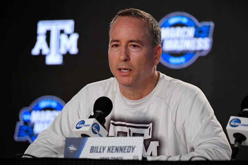 Texas A&M head coach Billy Kennedy speaks during a news conference at the NCAA menâs...