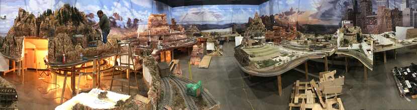 This is a panoramic view of the giant train set being reassembled at the Museum of the...