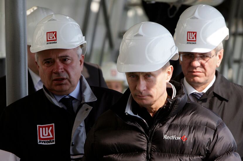 Prime Minister Vladimir Putin visited an oil rig in the Caspian Sea operated by Lukoil in...