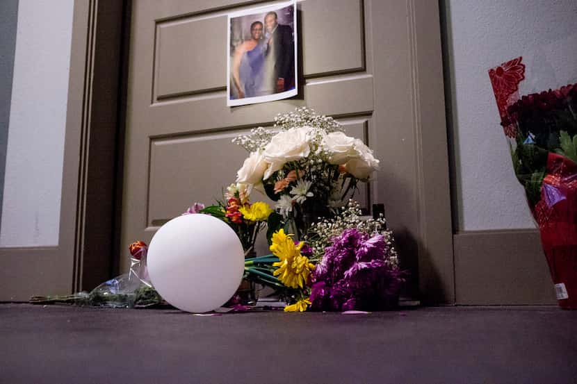 Flowers were placed at the front door of Botham Jean's apartment at the South Side Flats, a...