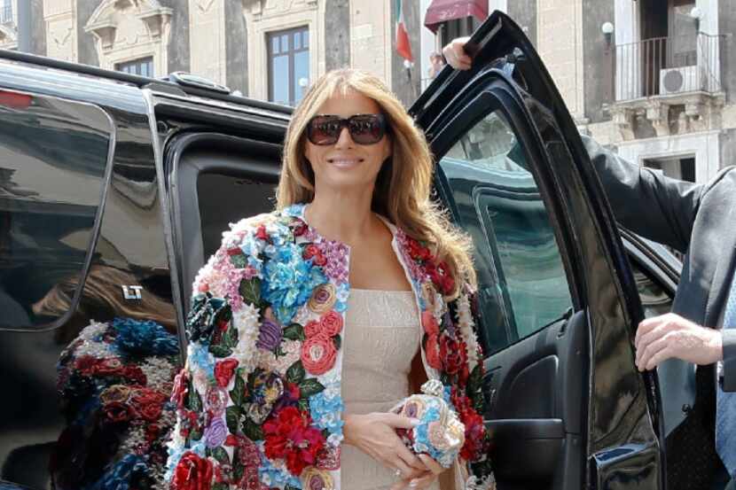 FILE  - In this Friday, May 26, 2017 file photo, US first lady Melania Trump steps out of a...