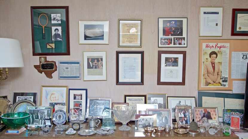 
A wall at Nancy Jeffett’s home is dedicated to memorabilia from her tennis career. Jeffett...