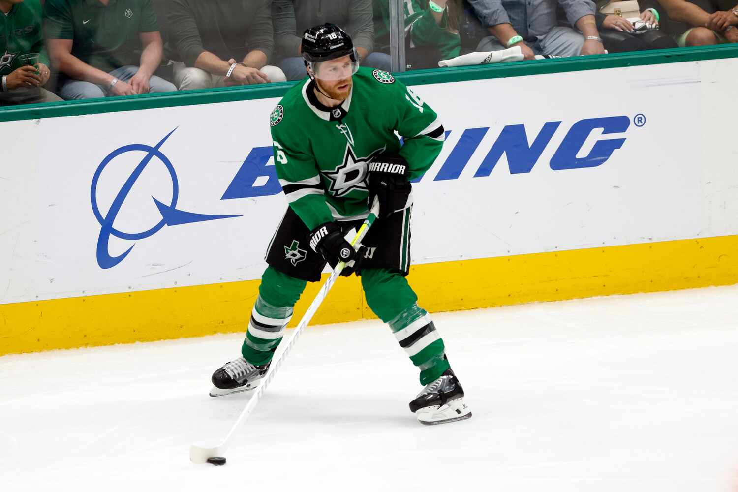 Dallas Stars center Joe Pavelski (16) looks to pass the puck during the third period of Game...