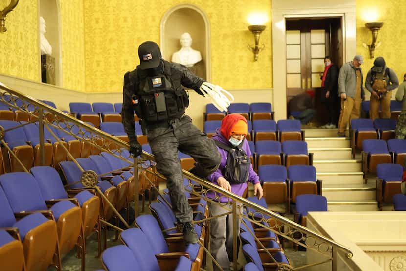 A rioter who entered the U.S. Senate chambers on Jan. 6, 2021, wore the Punisher logo.