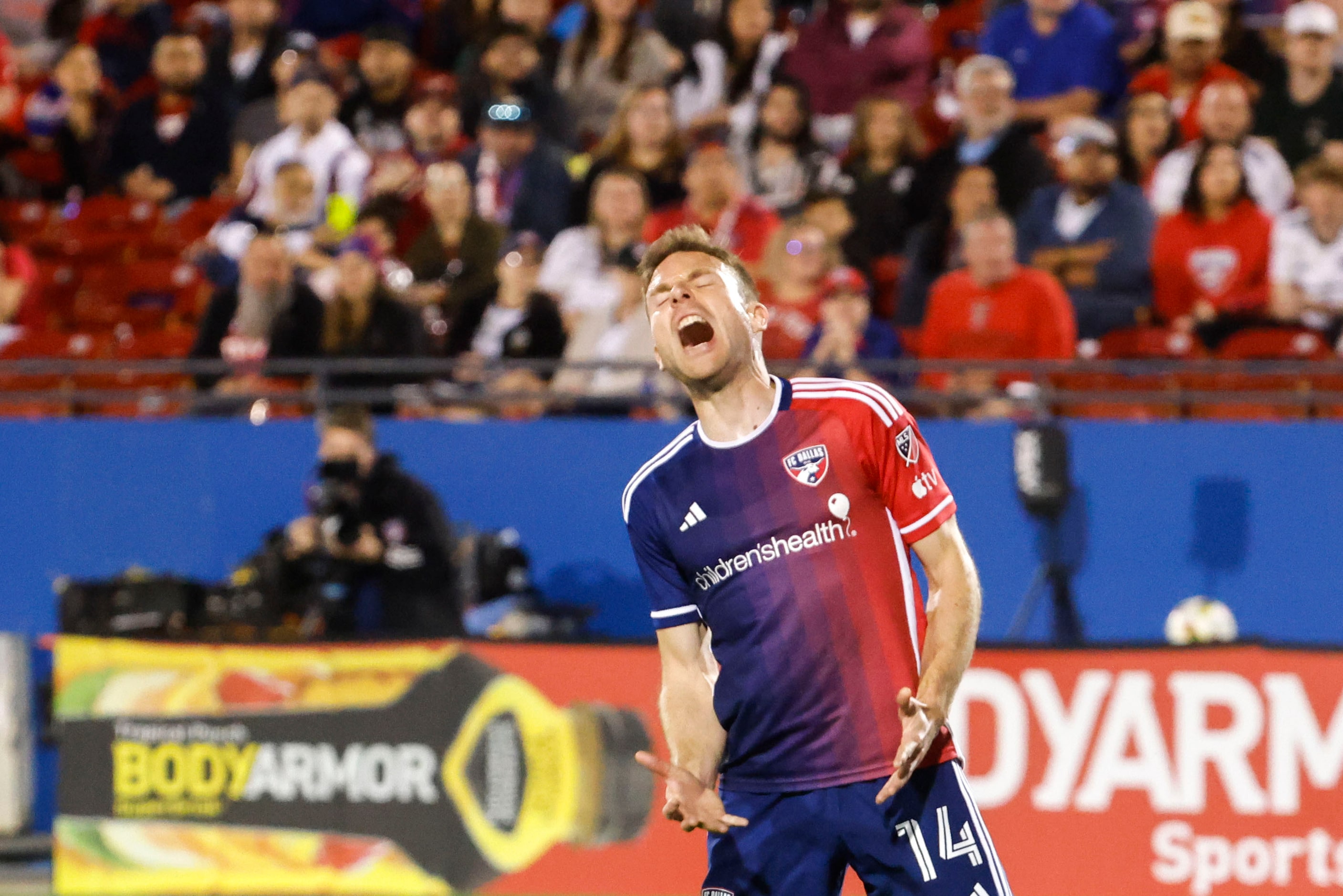 FC Dallas midfielder Asier Illarramendi reacts after missing to score against the San Jose...