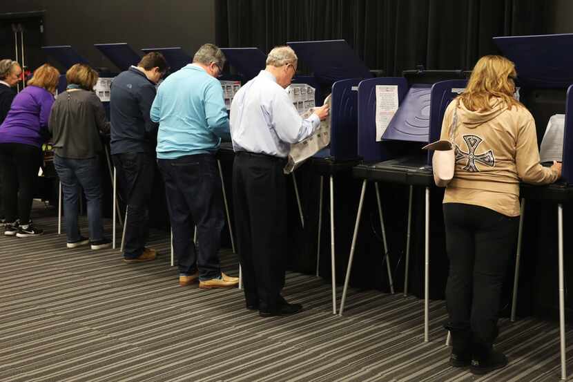 Early voters cast their votes at Fretz Park Branch Dallas Public Library in the Far North...