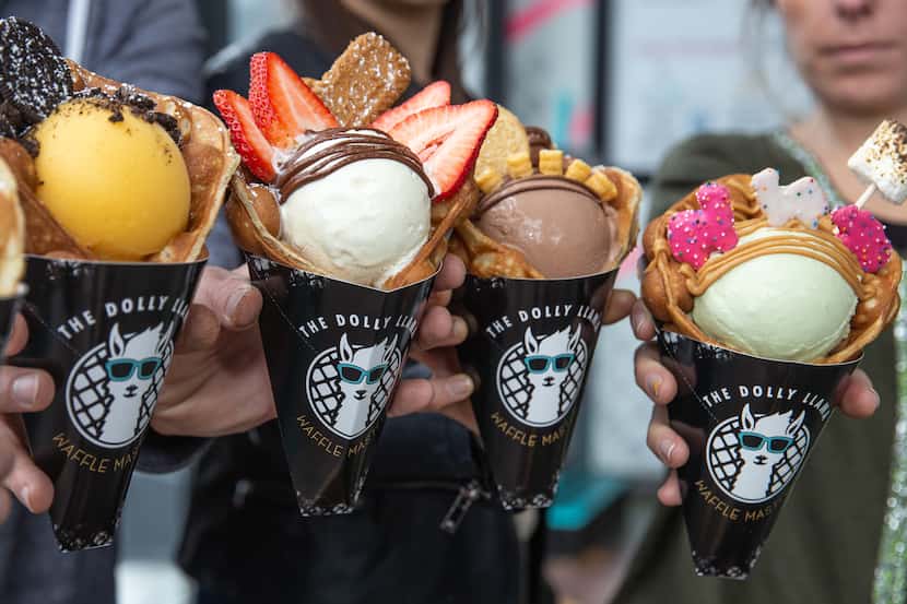 Los Angeles-based Dolly Llama, which makes ice cream-loaded waffles, opened its first Dallas...