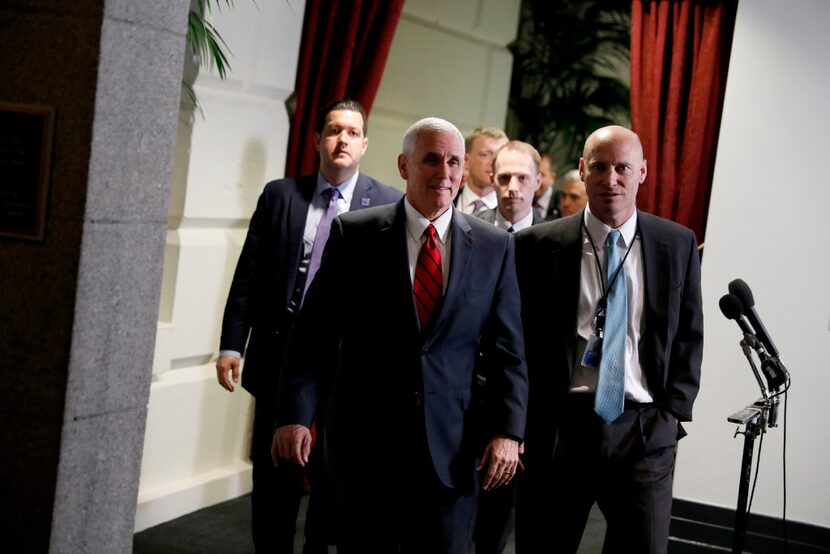 WASHINGTON, DC - APRIL 4: Vice President Mike Pence departs after a meeting of House...