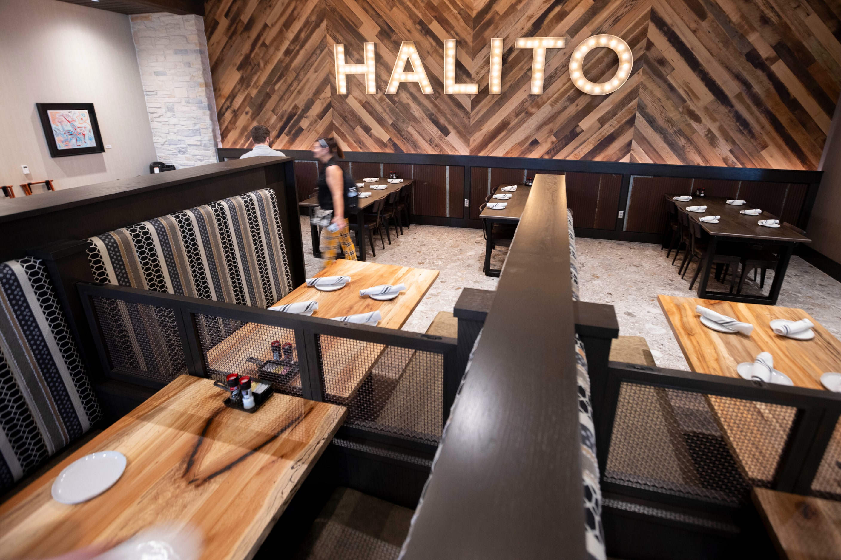 A “HALITO” sign welcomes guests to Choctaw Landing’s Tuklo restaurant photographed on...