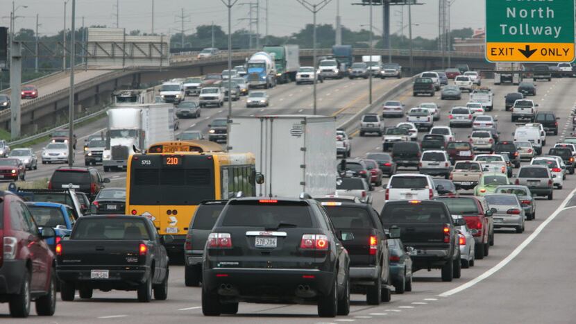  Northbound morning rush hour traffic moved slowly along Interstate 35E just north of...