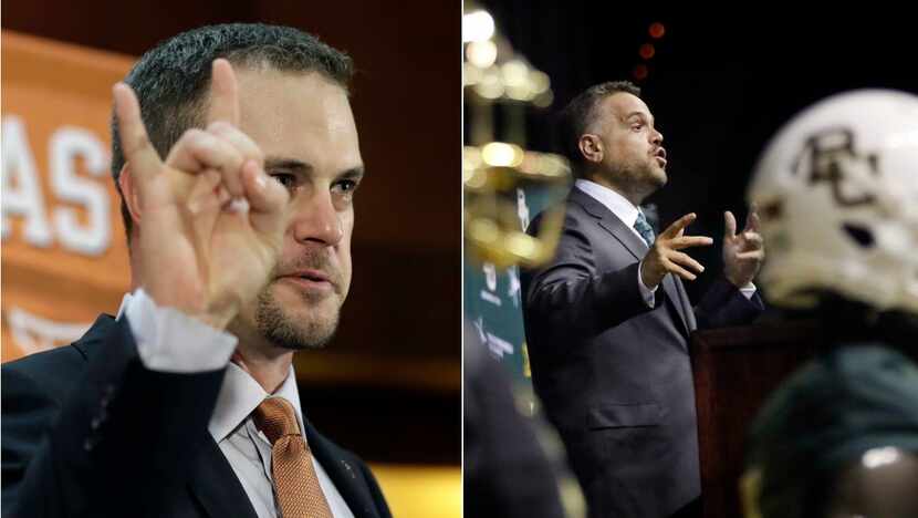 File photos -- Tom Herman (left), Matt Rhule (right)