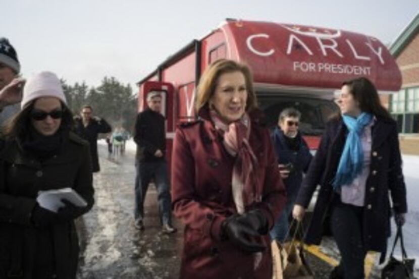 Carly Fiorina was on the campaign trail earlier this month in Bedford, N.H. She dropped out...