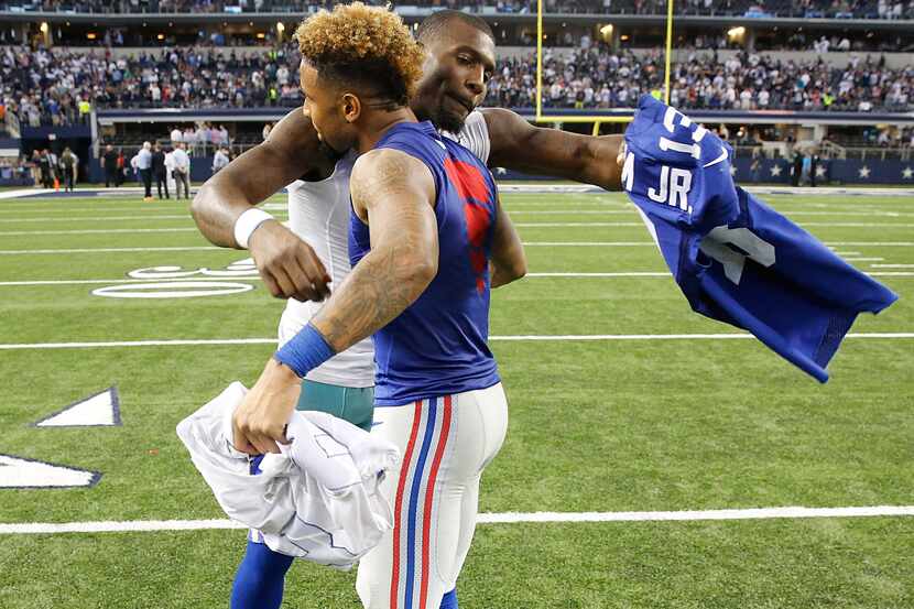 Dallas Cowboys wide receiver Dez Bryant (88) and New York Giants wide receiver OdellBeckham...