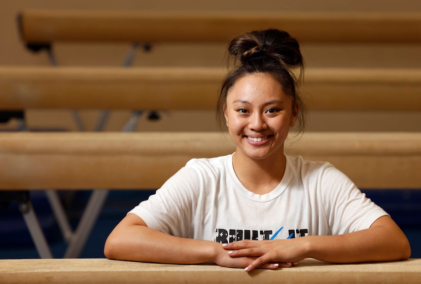 Gymnast, Emma Malabuyo poses for a portrait at Texas Dreams Gymnastics on Tuesday, June 15,...