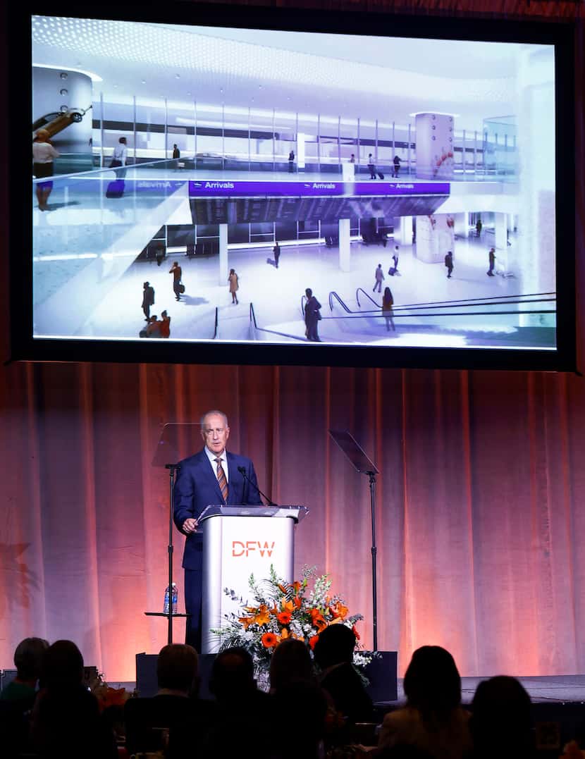 DFW Airport CEO Sean Donohue delivers the 2023 State of the Airport to those gathered for a...
