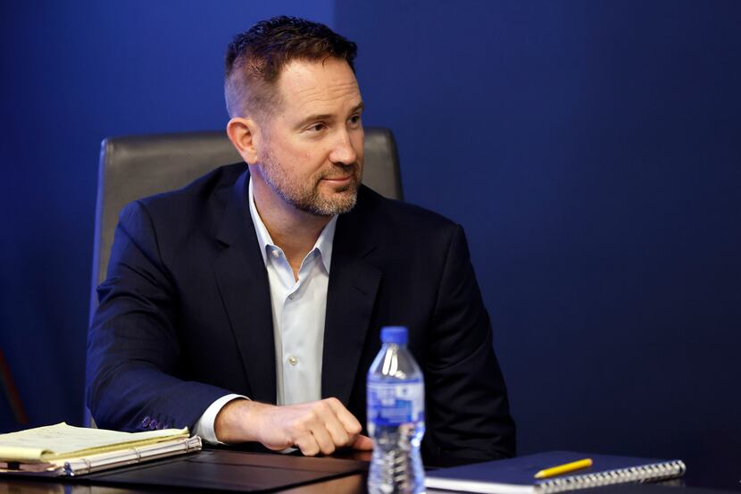 Dallas Cowboys new offensive coordinator Brian Schottenheimer waits for the NFL Draft to...