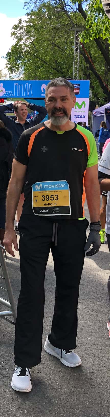 Harold Recinos at the Madrid half-marathon on April 7, 2019. He ran the race in honor of his...