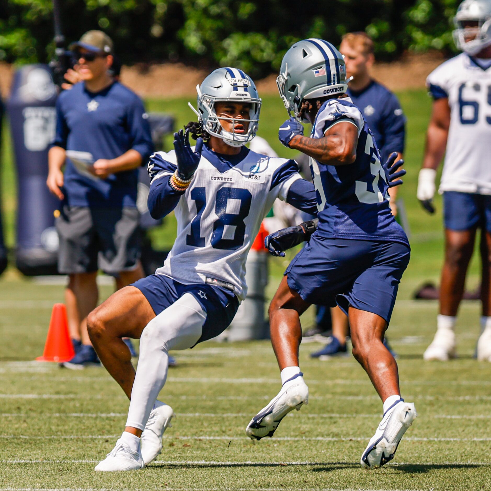 Dallas Cowboys wide receiver (18) Jalen Tolbert during a Cowboys rookie minicamp at The Star...