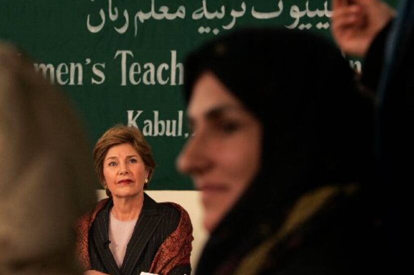  U.S. first lady Laura Bush meets with teachers at the teacher training institute at Kabul...