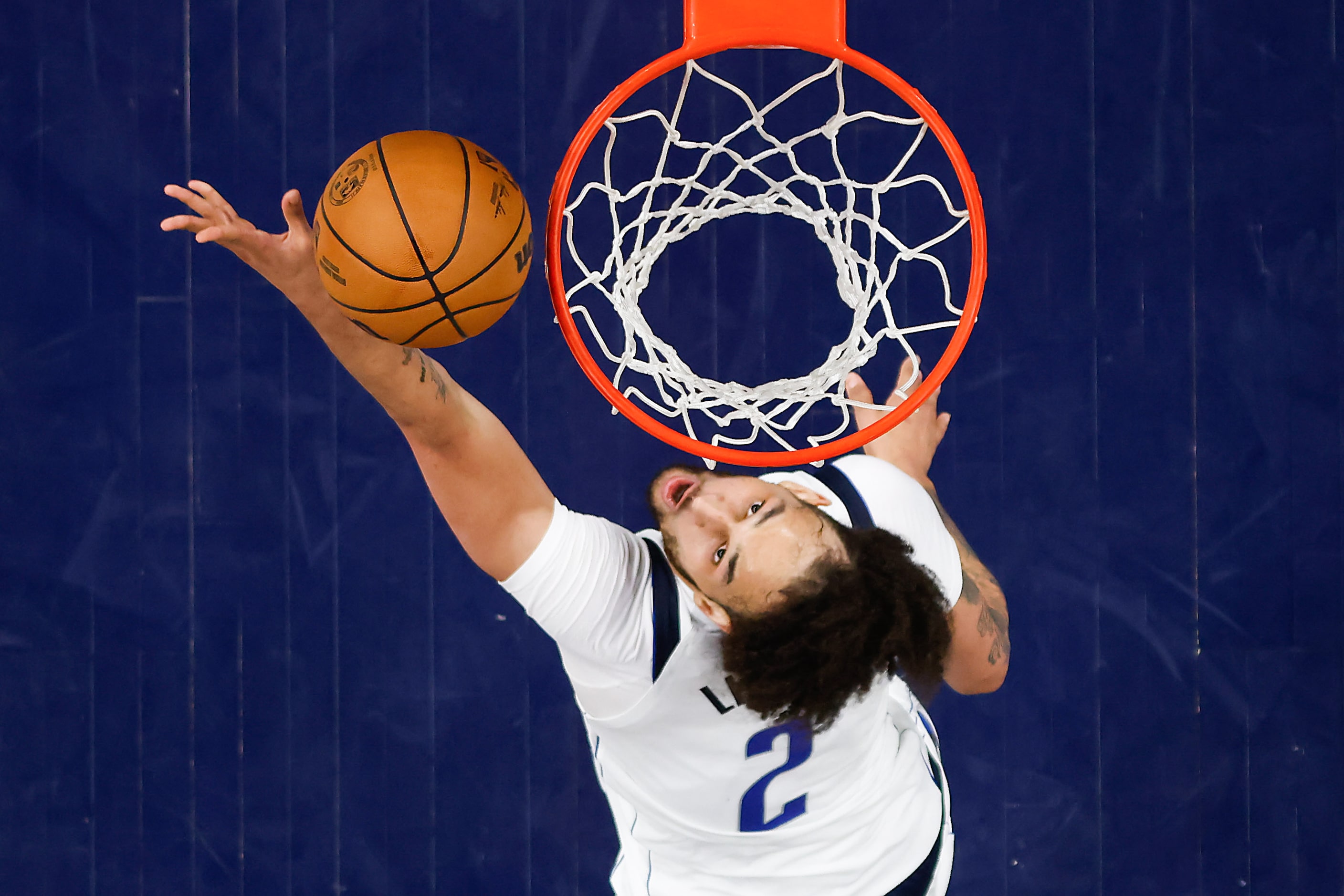 Dallas Mavericks center Dereck Lively II goes for a layup during the first half in Game 5 of...