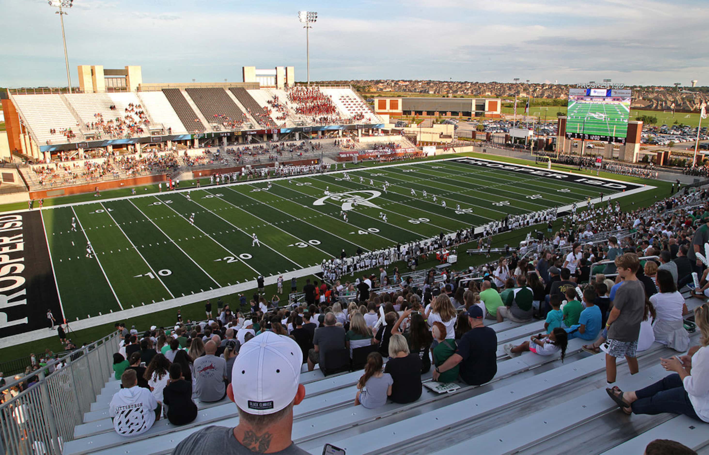 The opening kickoff at the first game played at the new stadium as Prosper High School...