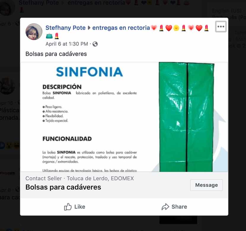 Publicación en grupo de ventas de Toluca en Facebook.