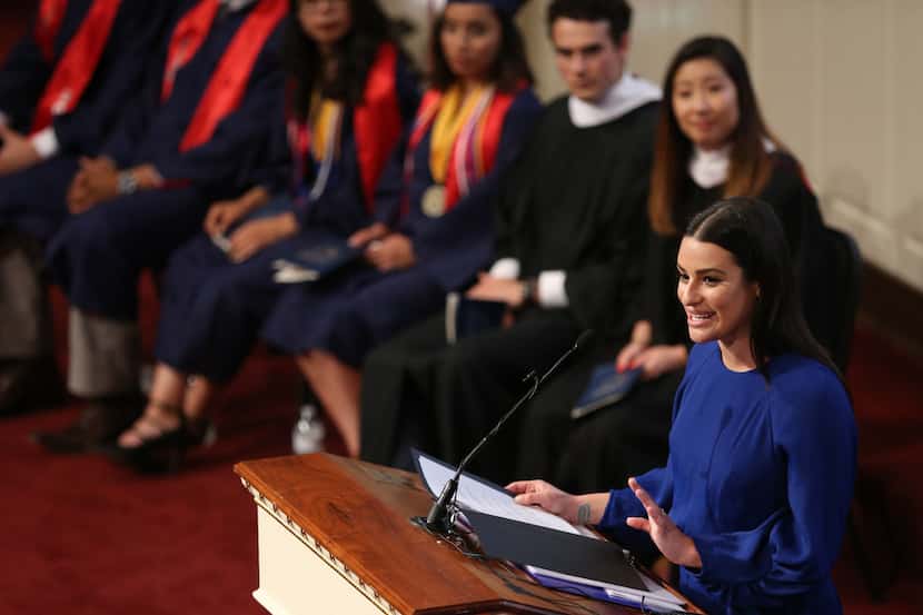 Former Glee star Lea Michele delivers a commencement address to Uplift Peak Preparatory...