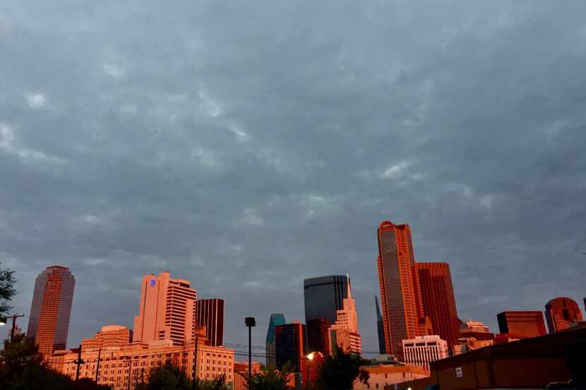 The view from 1818 Corsicana Street shows the downtown Dallas skyline. (Irwin Thompson/The...