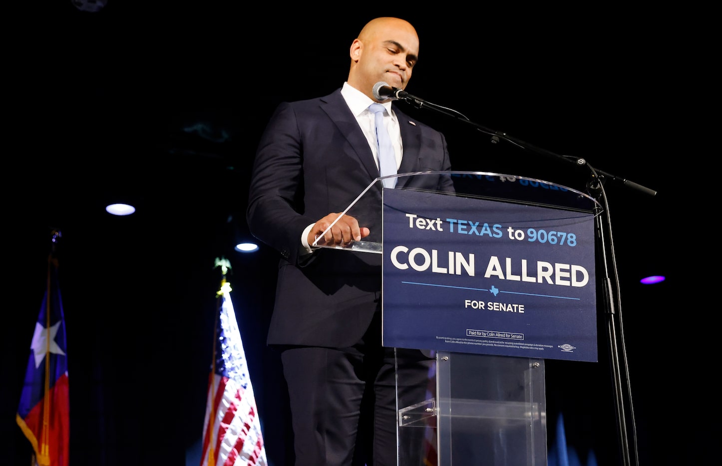 Democratic U.S. Representative Colin Allred speaks to his supporters at an Election Night...