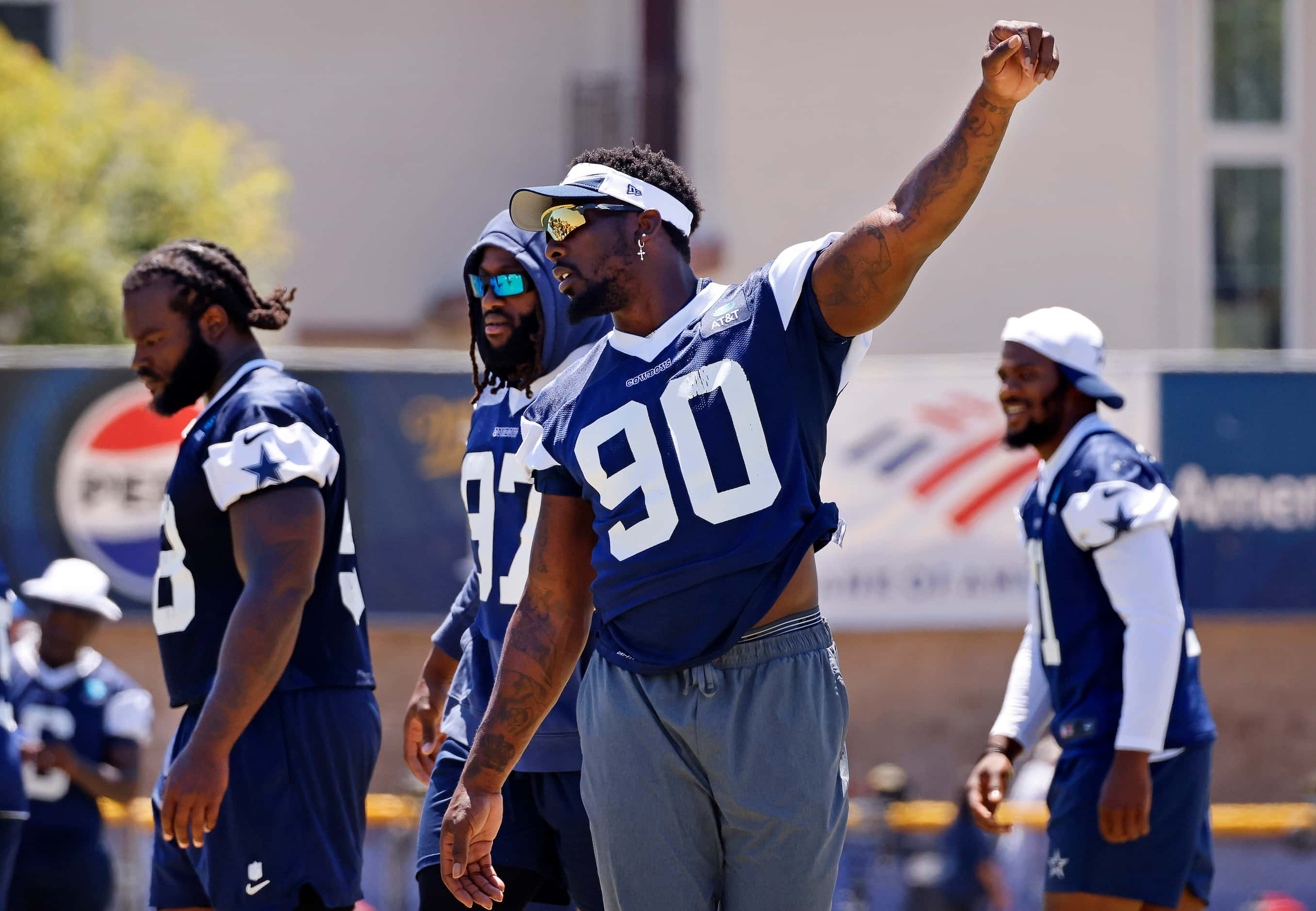 Dallas Cowboys defensive end DeMarcus Lawrence (90) lines up for a mock game walk thru play...