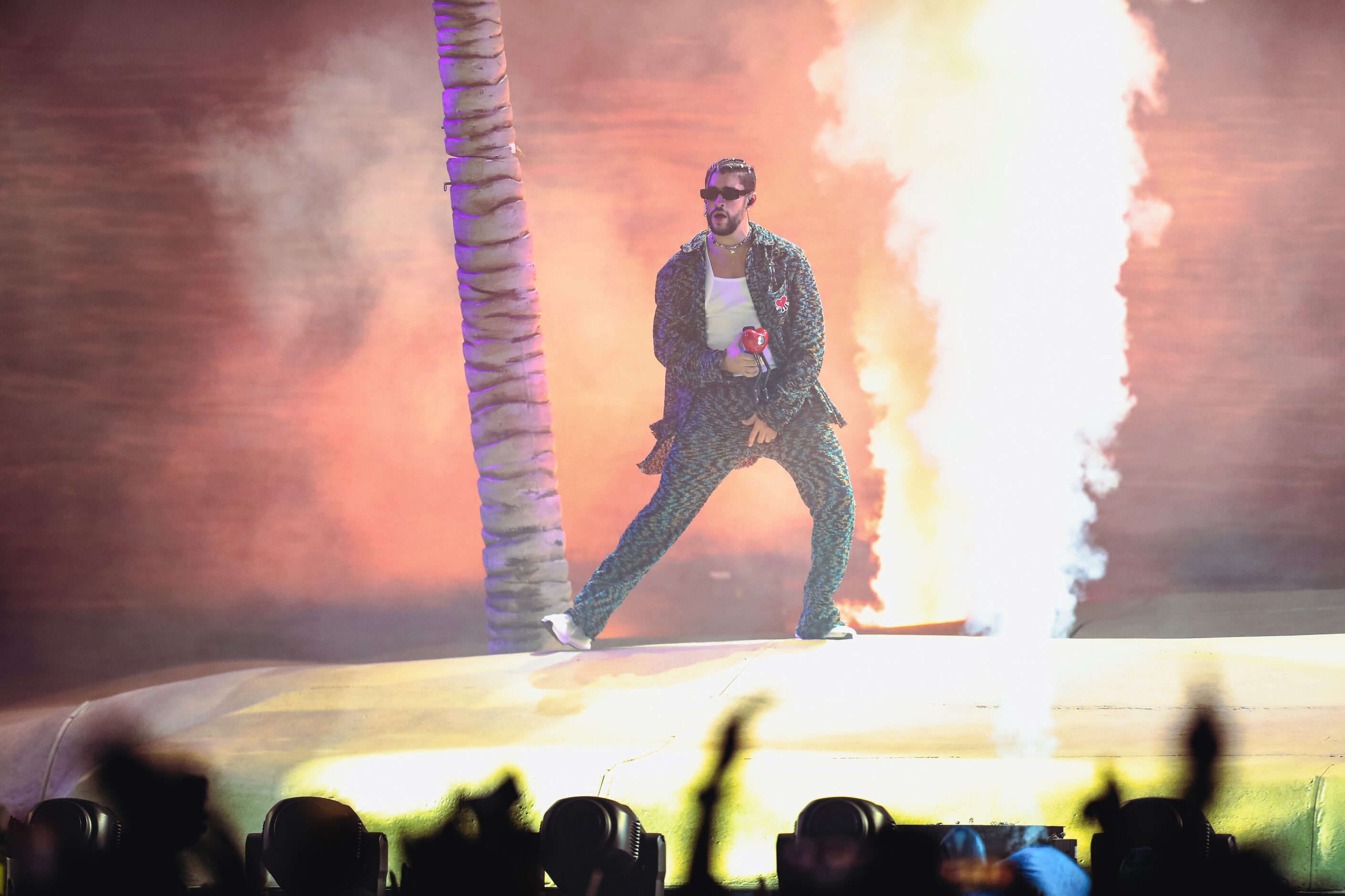 ARLINGTON, TEXAS - SEPTEMBER: Puerto Rican rapper Bad Bunny performs on stage during his...