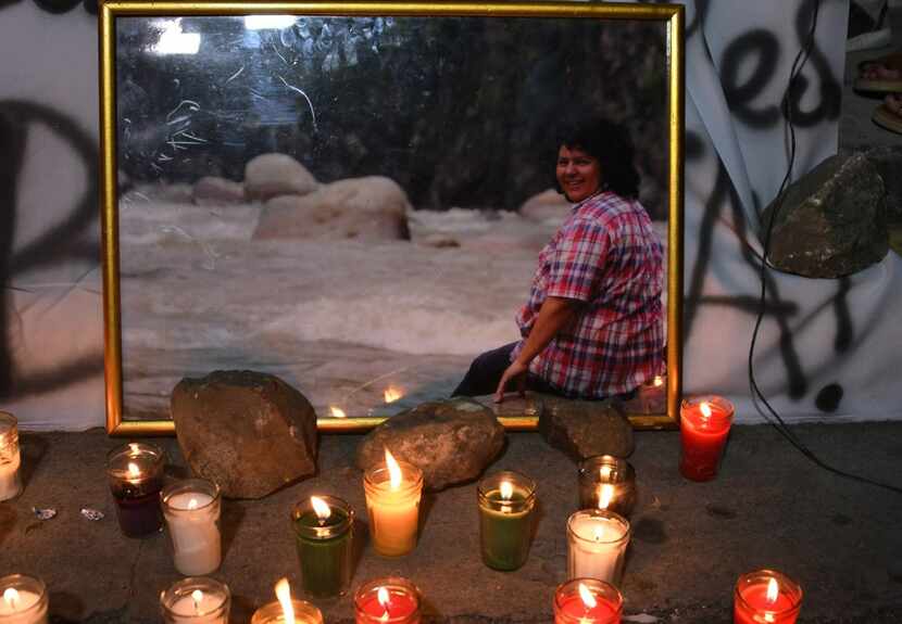 Candles are lit in memory of slain Honduran environmental leader Berta Caceres, during a...