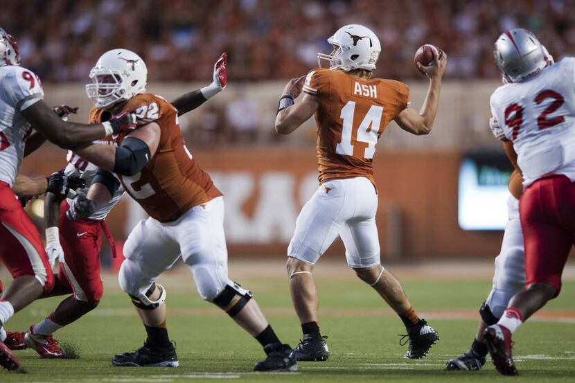 AUSTIN, TX - SEPTEMBER 8: David Ash #14 of the Texas Longhorns throws a pass against the...
