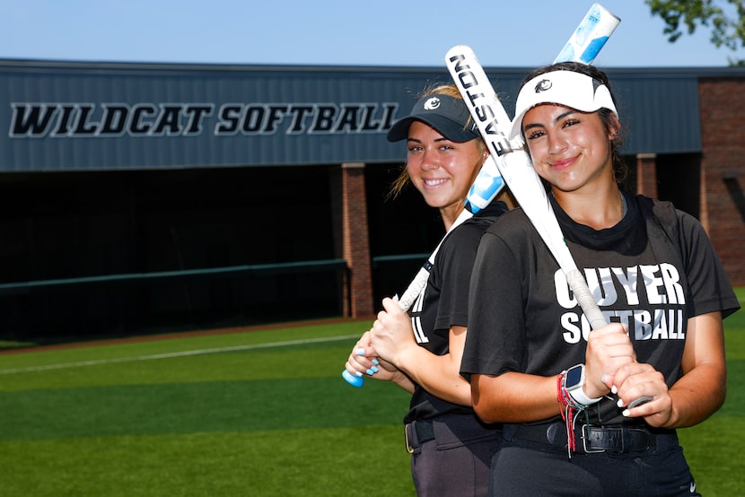 John H. Guyer High School  softball players Kaylynn Jones (left) and Jenny Robledo, pose for...