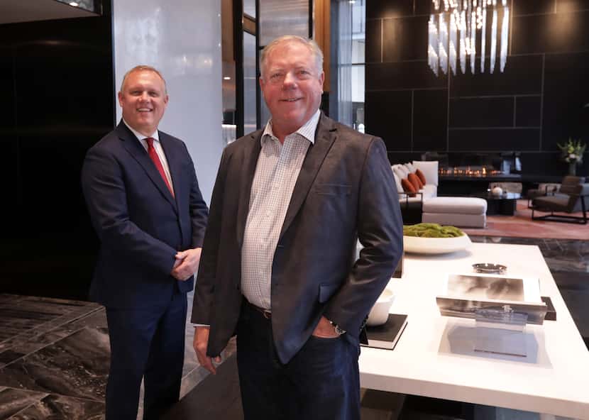 General manager Duane Bates, left, and developer Jim Duggan in the lobby of the  Windrose...