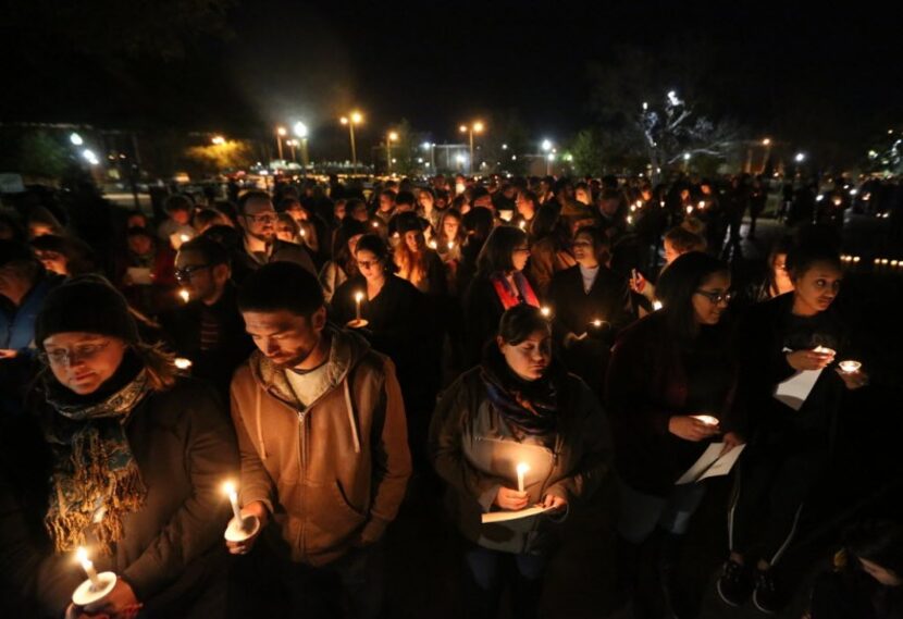  At a candlelight vigil outside the home of Baylor University President Ken Starr on Feb. 8,...