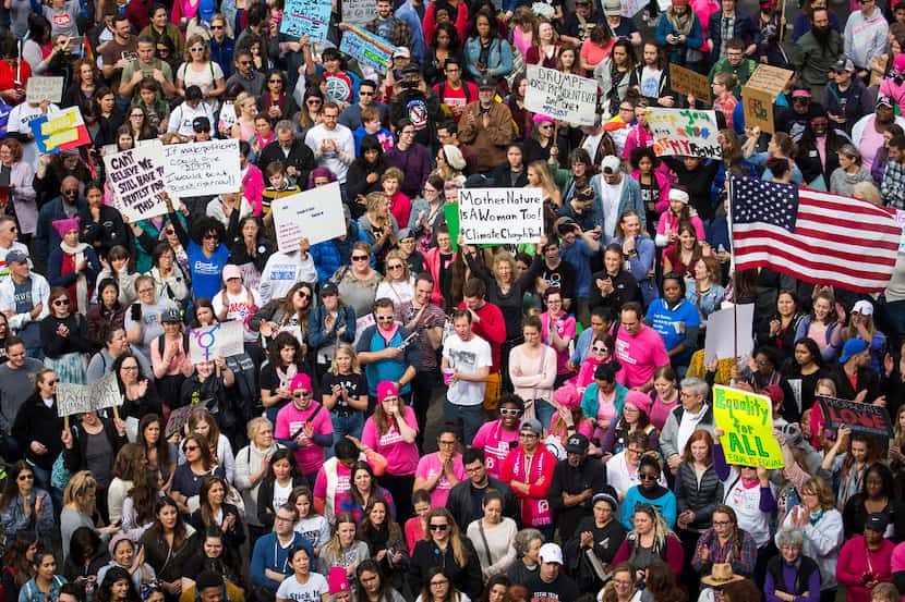 Participants in last year's Dallas Women's March cheered speakers as they rallied at the...