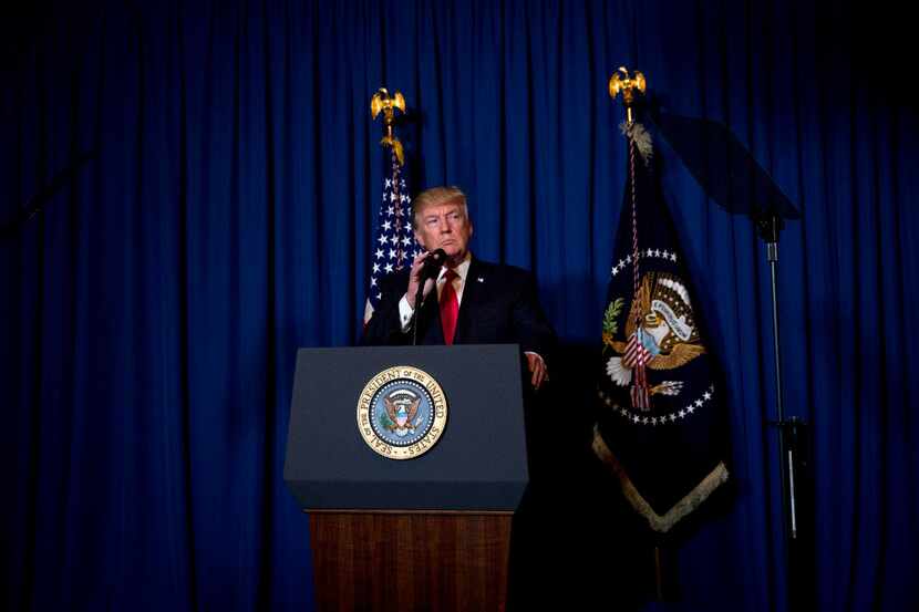 President Donald Trump makes a statement on the American attack on an air base in Syria, at...