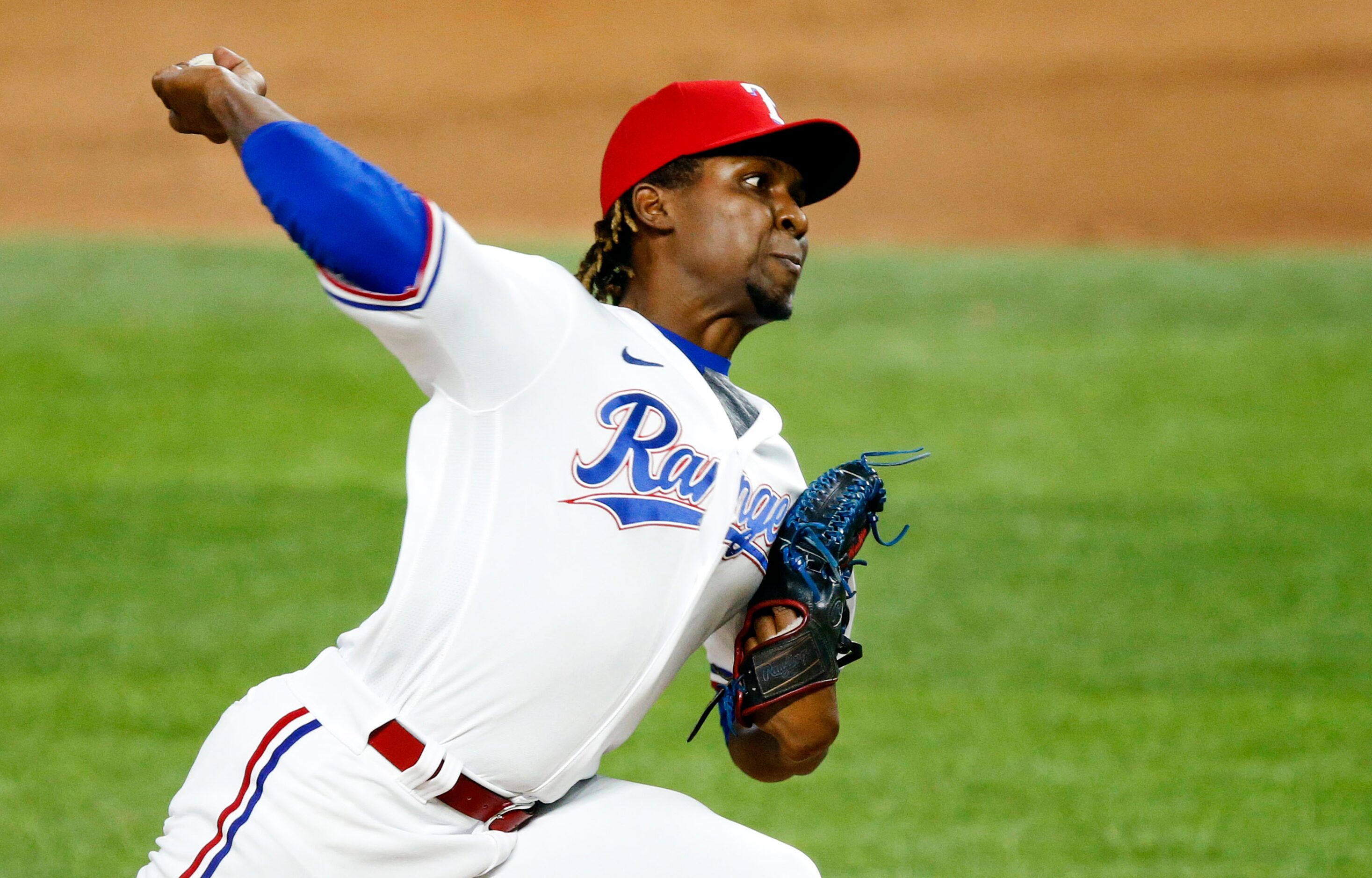 Texas Rangers relief pitcher Rafael Montero (48) throws in the ninth inning against the...