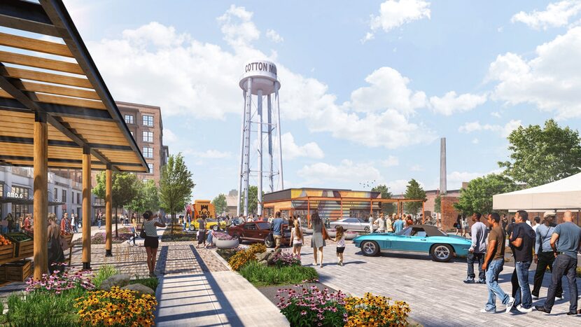 Rendering of the Cotton Mill Redevelopment plan to include four multifamily buildings,...