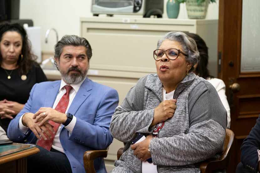 Rep. Senfronia Thompson, D-Houston, and other Brown and Black Democratic members talk to the...