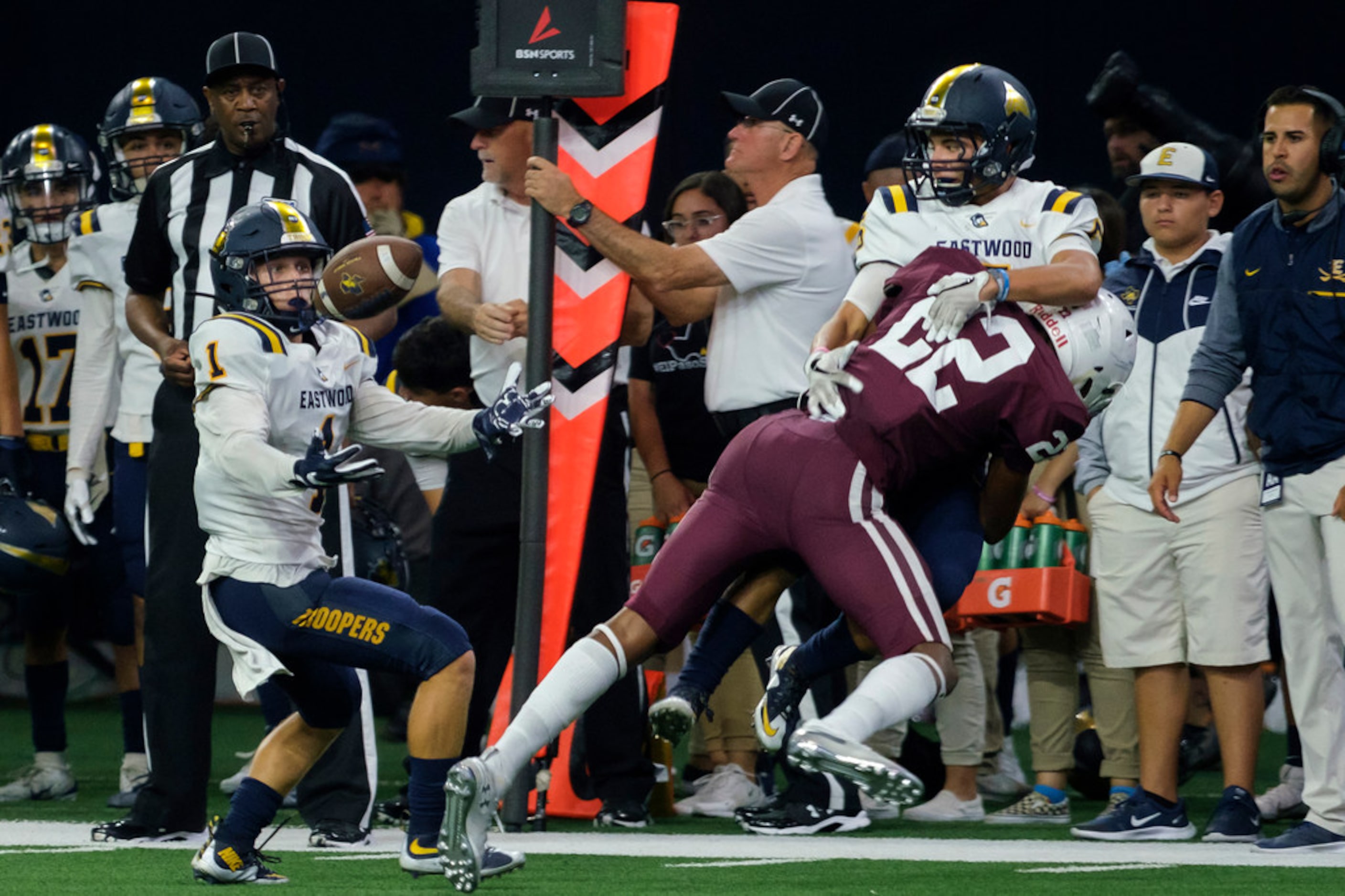 El Paso Eastwood running back Marc Graham (1) catches a pass that went off the hands of...