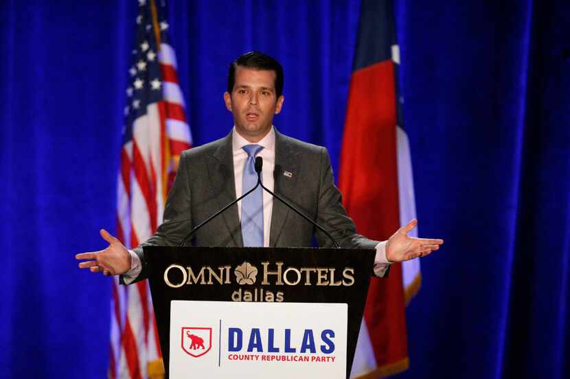 Donald Trump Jr. speaks during the Dallas County Republican Party's Reagan Day Dinner at the...